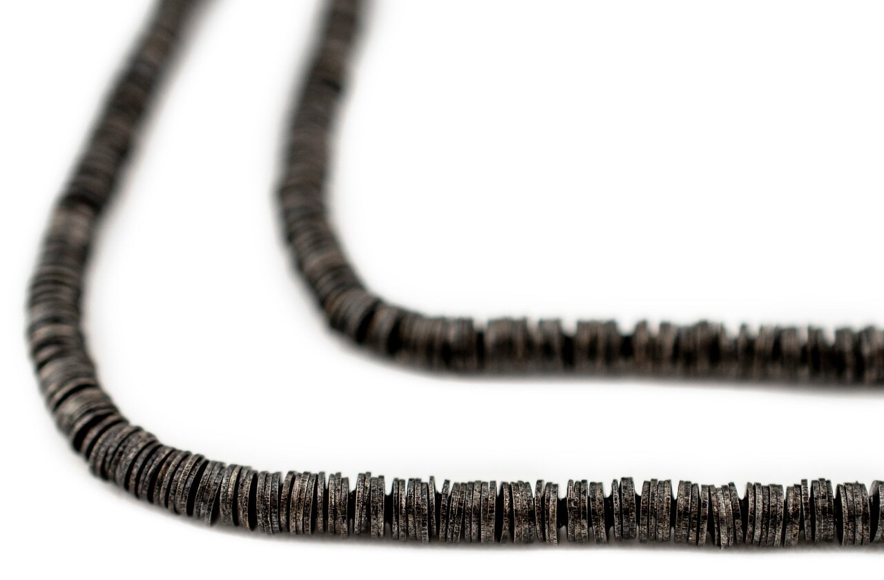 The Bead Chest Midnight Black Flat Disk Heishi Beads (3mm), 24" Strand, Handmade for Jewelry Making & Crafts | Approximately 1320 Beads